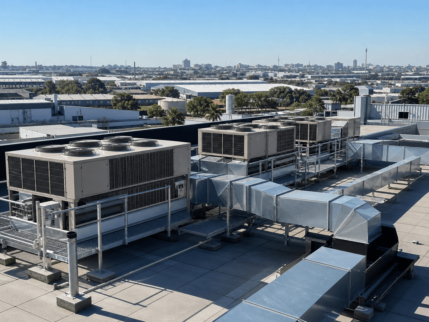 Commercial rooftop HVAC units after installation